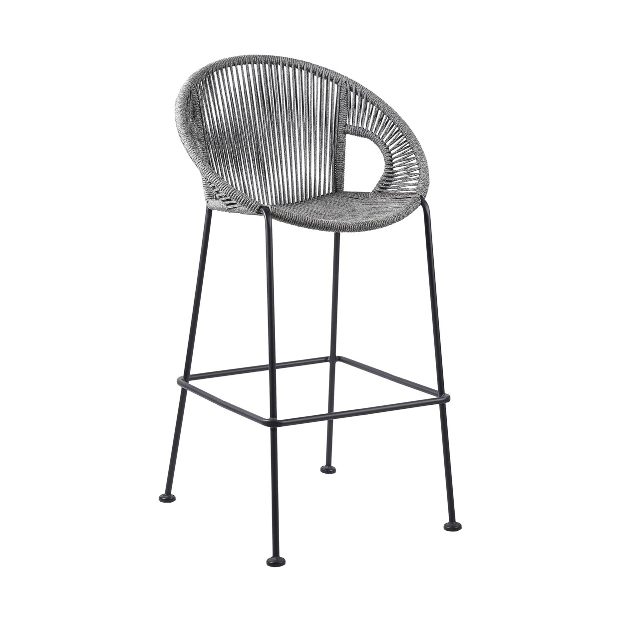 Saltoro Sherpi 30 Inch Indoor Outdoor Bar Stool with Rounded Rope Woven Seat, Gray-