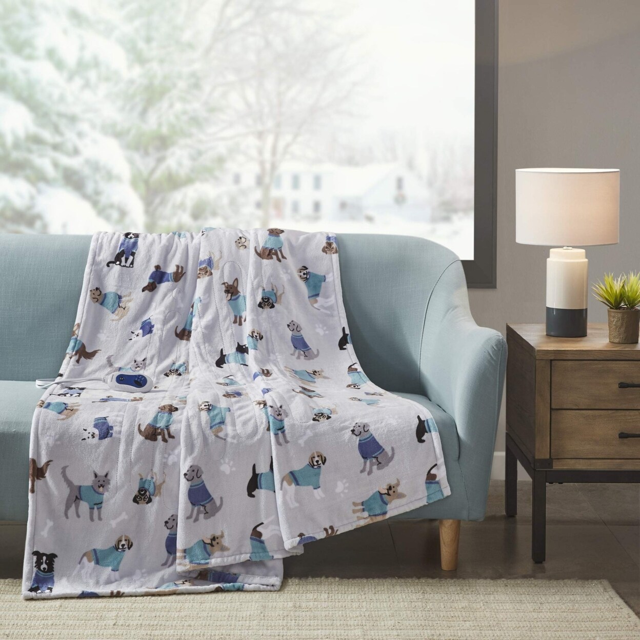 Beautyrest   Plush Heated Electric Blanket - 60x70&#x22; - Grey Dogs