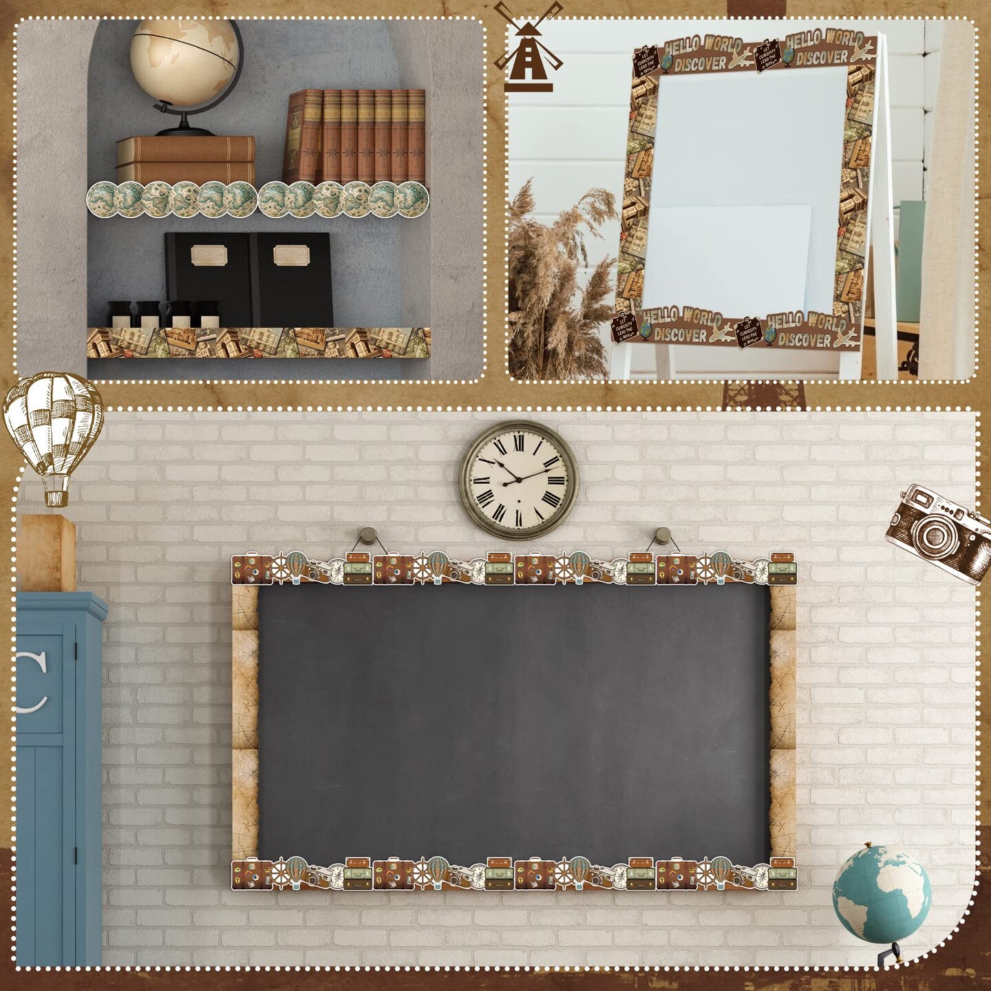 118 Feet Classroom Bulletin Board Borders, Colorful Die Cut Border Trim Scalloped Classroom Borders Decor for School Classroom Chalkboard Office Home Decorations (World Map Style)