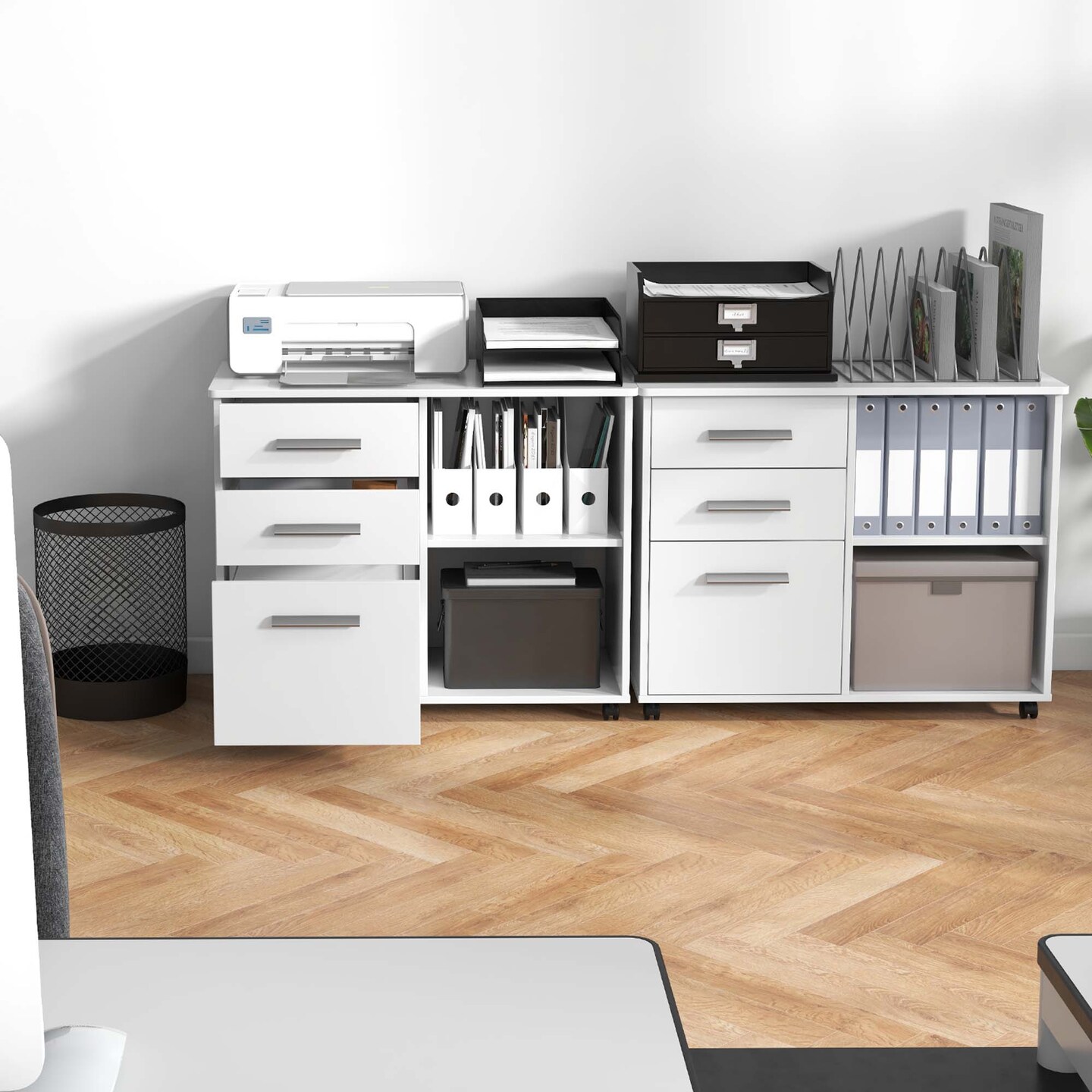 Costway 3-Drawer File Cabinet Mobile Lateral Cabinet Printer Stand Espresso\Black