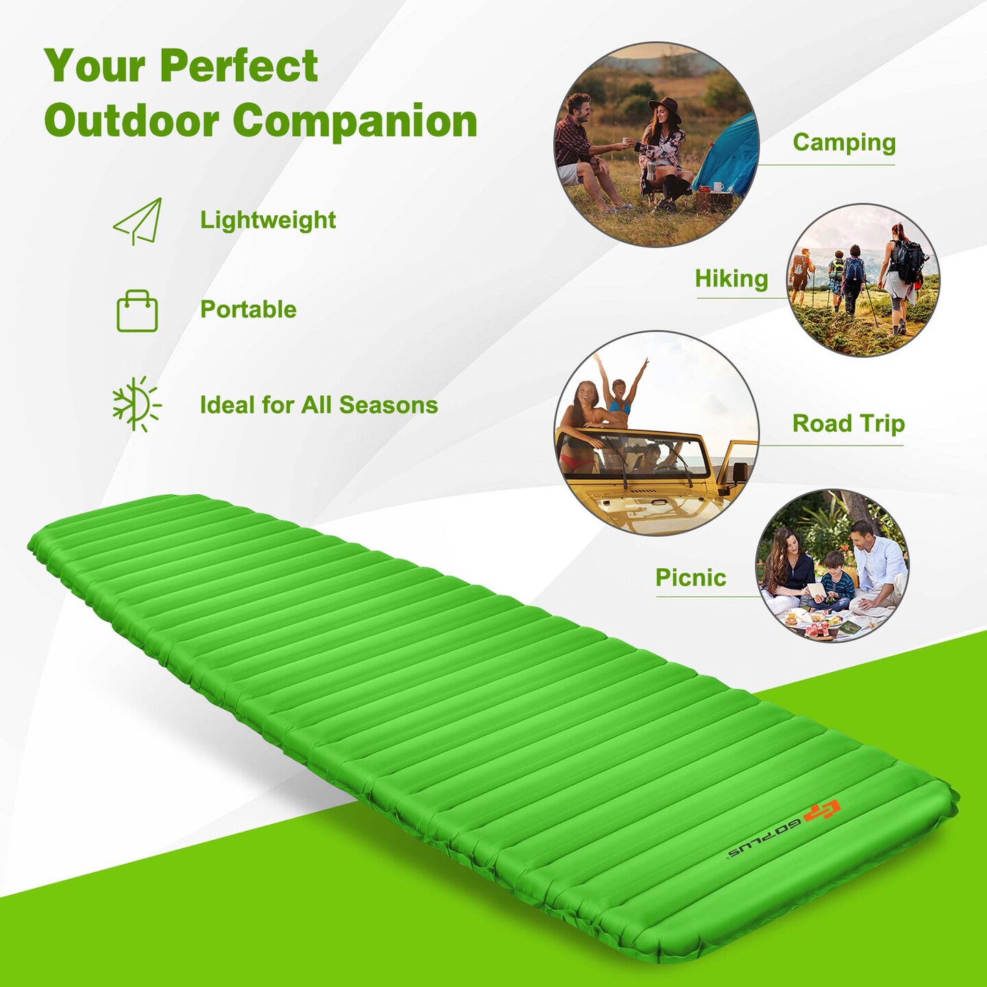 Goplus 3 Inch Inflatable Camping Sleeping Pad Waterproof &#x26; Comfortable Sleeping Mat Blue/Green