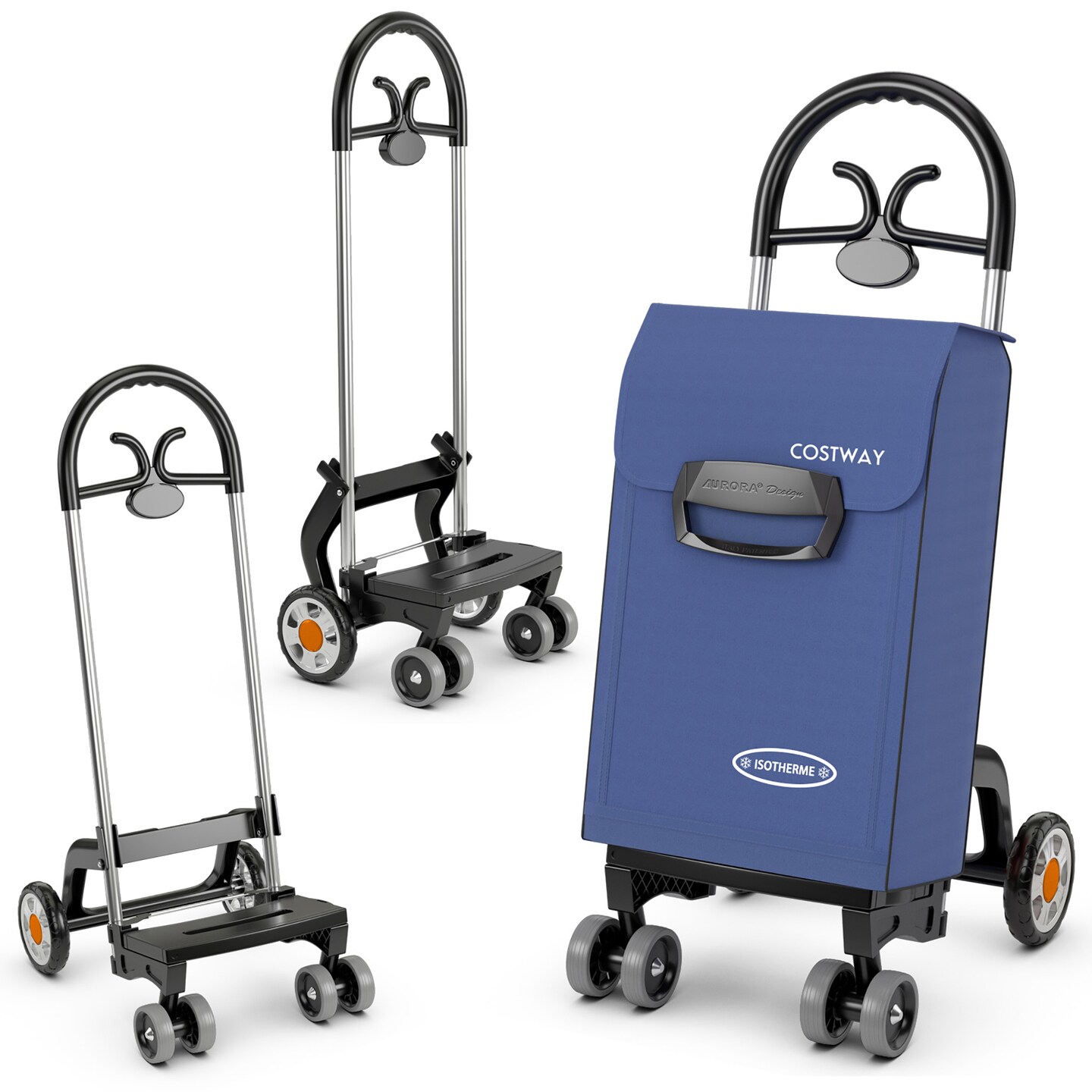 Costway Folding&#xA0;Shopping&#xA0;Cart&#xA0;Utility Hand&#xA0;Truck&#xA0;with Rolling Swivel Wheels, Removable Bag &#x26; Cozy Handle