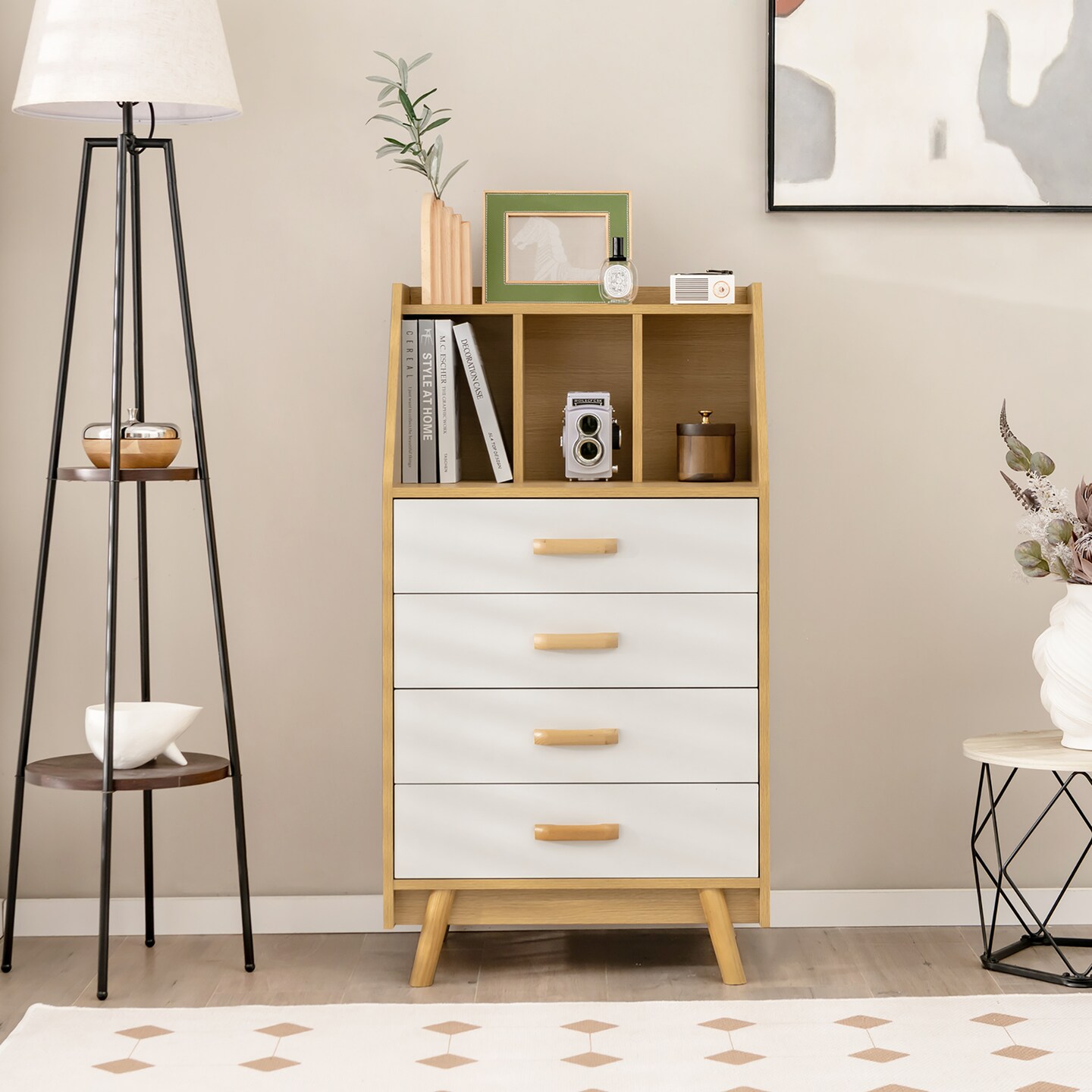Costway 3-Cube Chest of Drawers Storage Organizer 4-Drawer Dresser with Countertop
