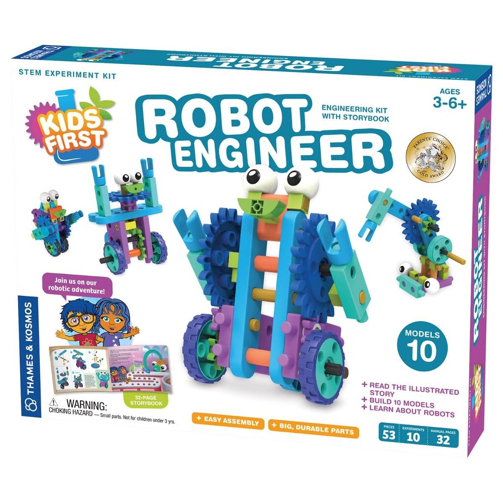 Thames & Kosmos Robot Engineer - Kit Ingegneristico Per Bambini 3+ Con Libro Di Storie E 53 Pezzi Per Costruire 10 Modelli Di Robot, Giocattolo STEM