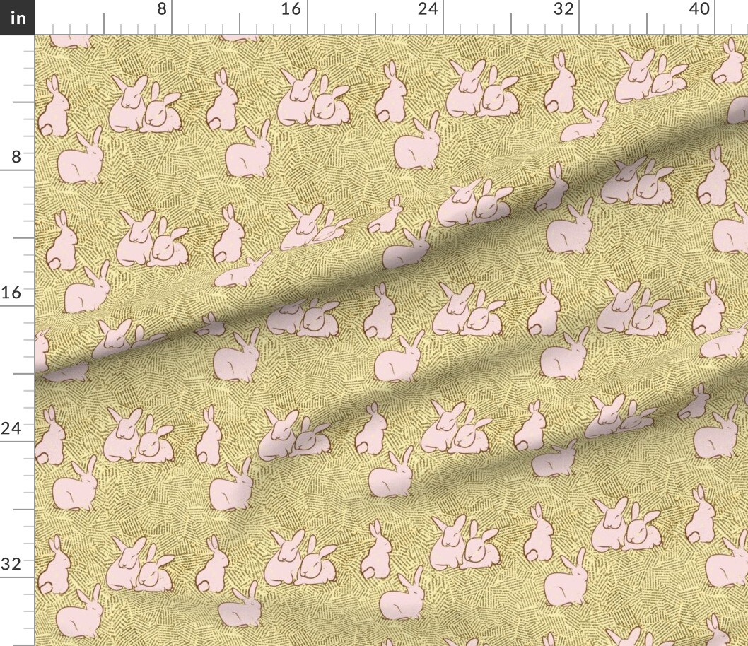 Petal Signature Cotton by the Yard or Fat Quarter Pink Bunnies Rabbits Easter Bunny Pastel Yellow Spring Custom Printed Fabric by Spoonflower