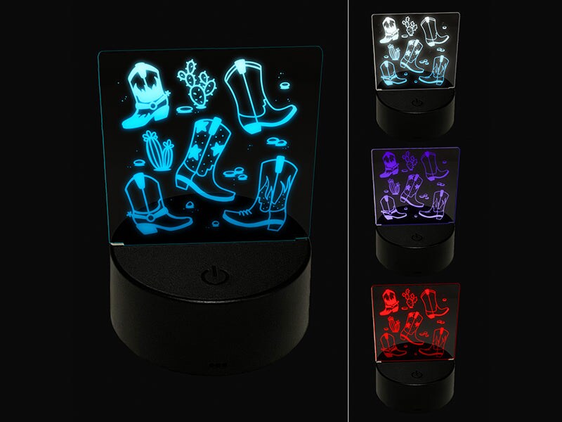 Western Cowboy Boots 3D Illusion LED Night Light Sign Nightstand Desk Lamp