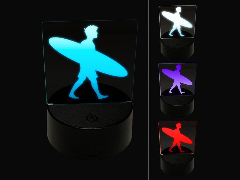 Surfer Man with Surfboard Walking 3D Illusion LED Night Light Sign Nightstand Desk Lamp