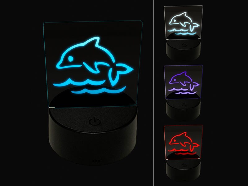 Fun Jumping Dolphin Ocean Waves 3D Illusion LED Night Light Sign Nightstand Desk Lamp