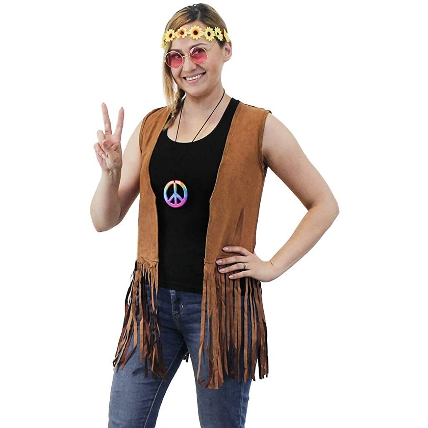 60s 70s Hippie Costume Accessories - 5-Set Vest Headband Glasses