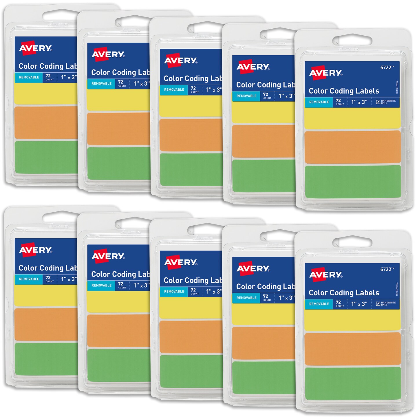 Avery Removable Color-Coding Stickers, 72 Per Pack, 10 Packs Assorted ...