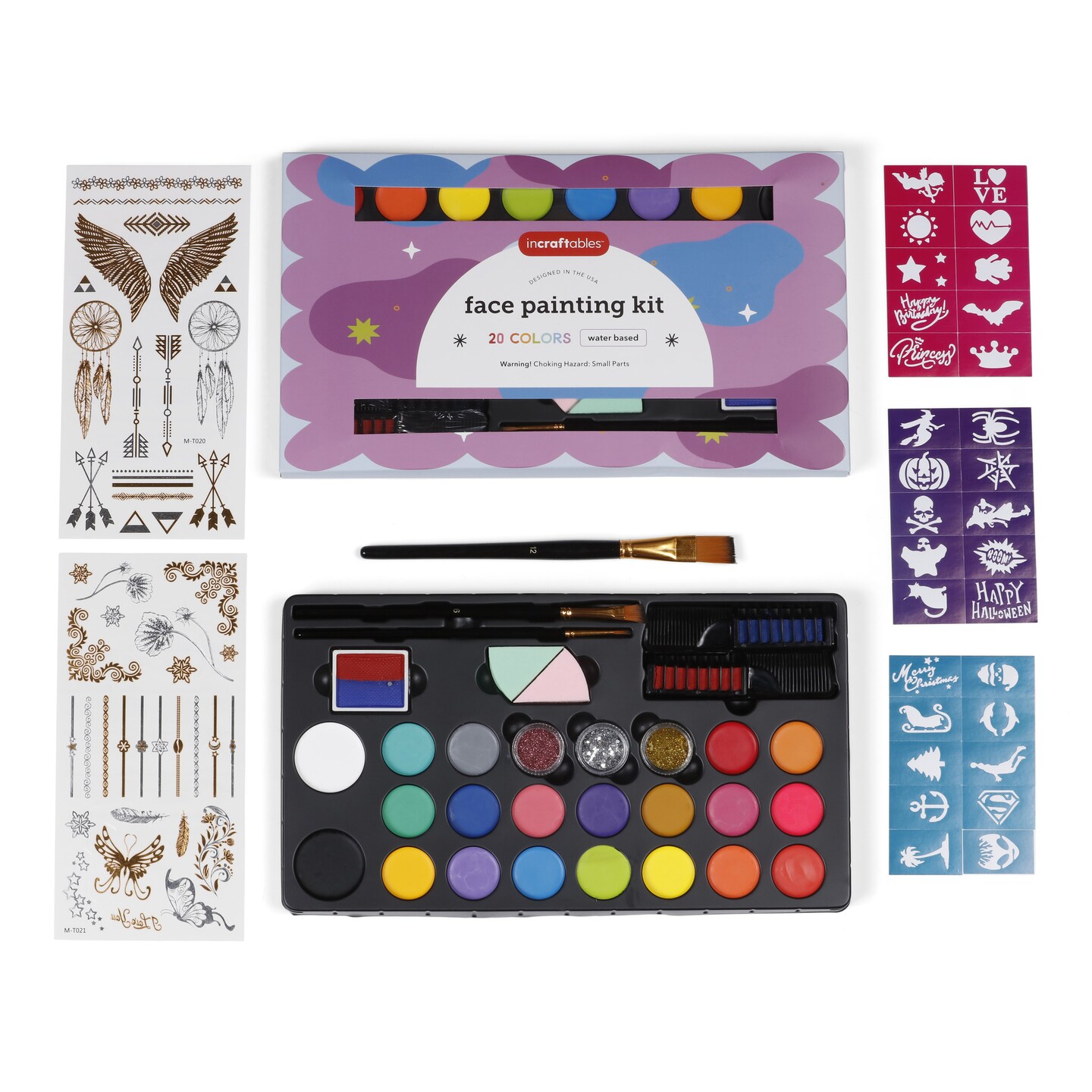 Incraftables Face Painting Kit for Kids & Adults. Face Painting Kit for Kids Party w/ Colors, Stencils, Brushes, Glitters & More. Non-Toxic Water Based Face Paint Kit. Easy to Use DIY Facepaint Kit