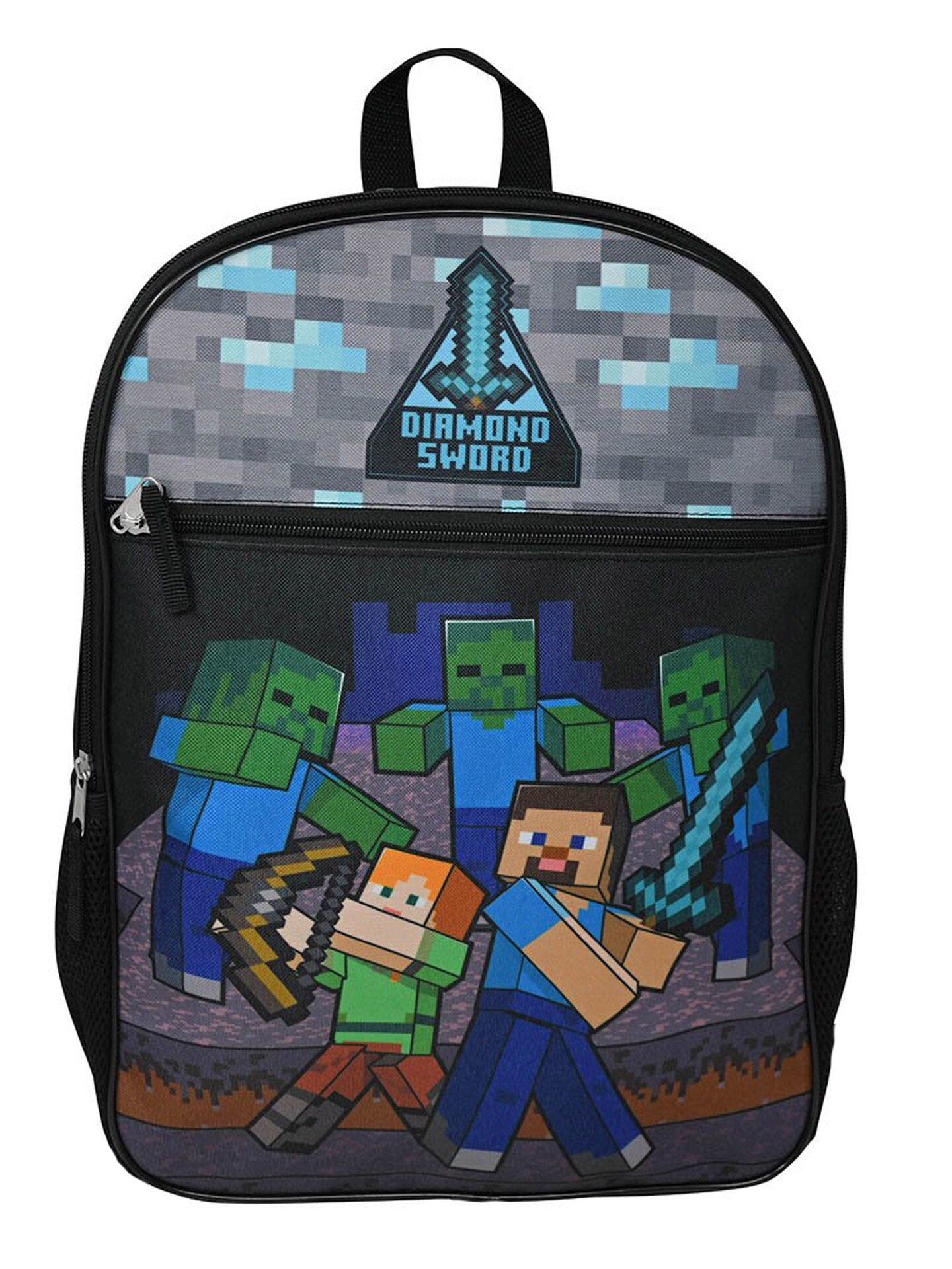 Minecraft Steve Alex 16&#x22; Backpack Creepers Zombies Diamond Sword
