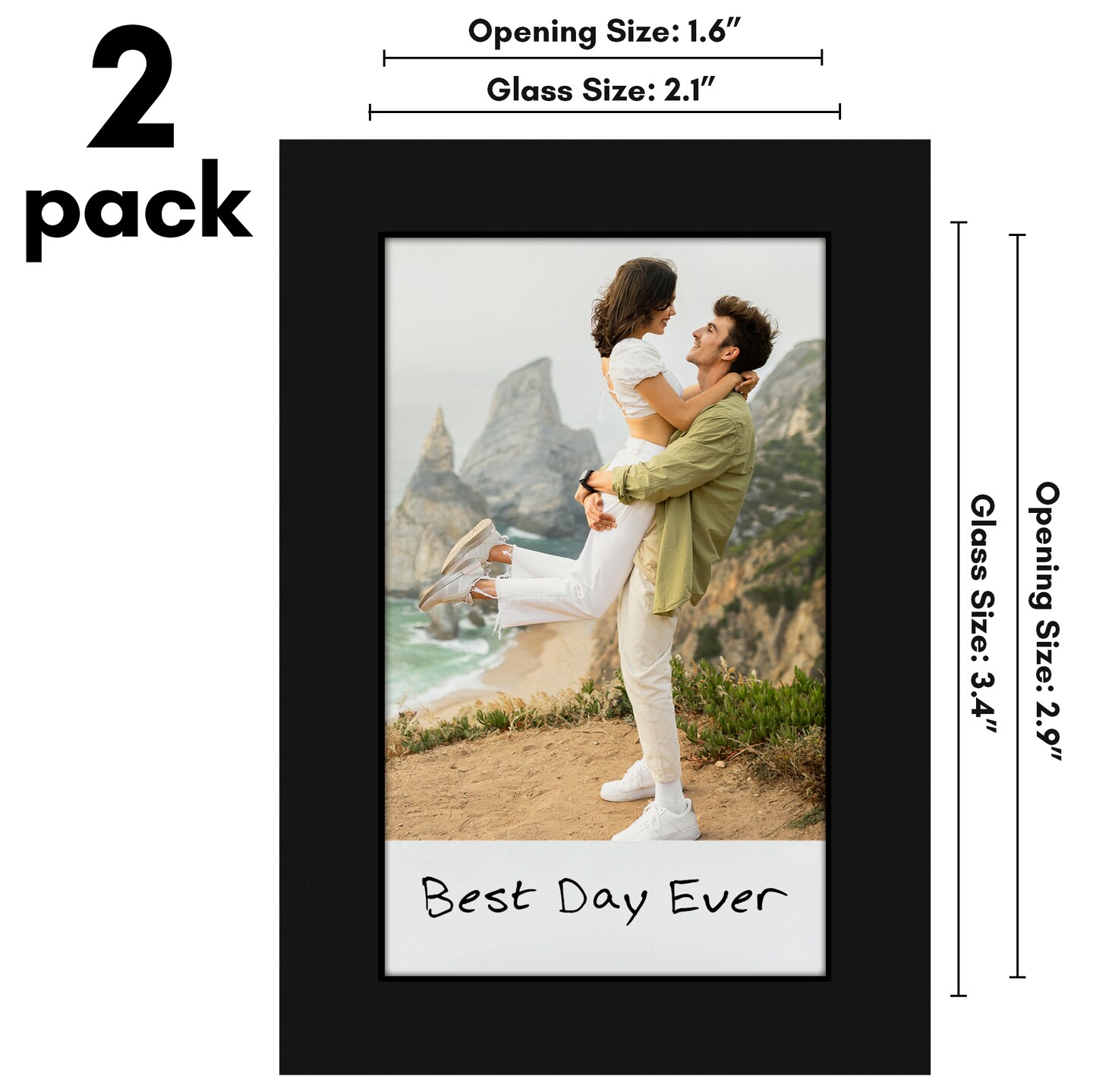 Americanflat Mini Instant Photo Frame with Double White Mat - Display 2.1x3.4 Photos - Black - Multi Pack