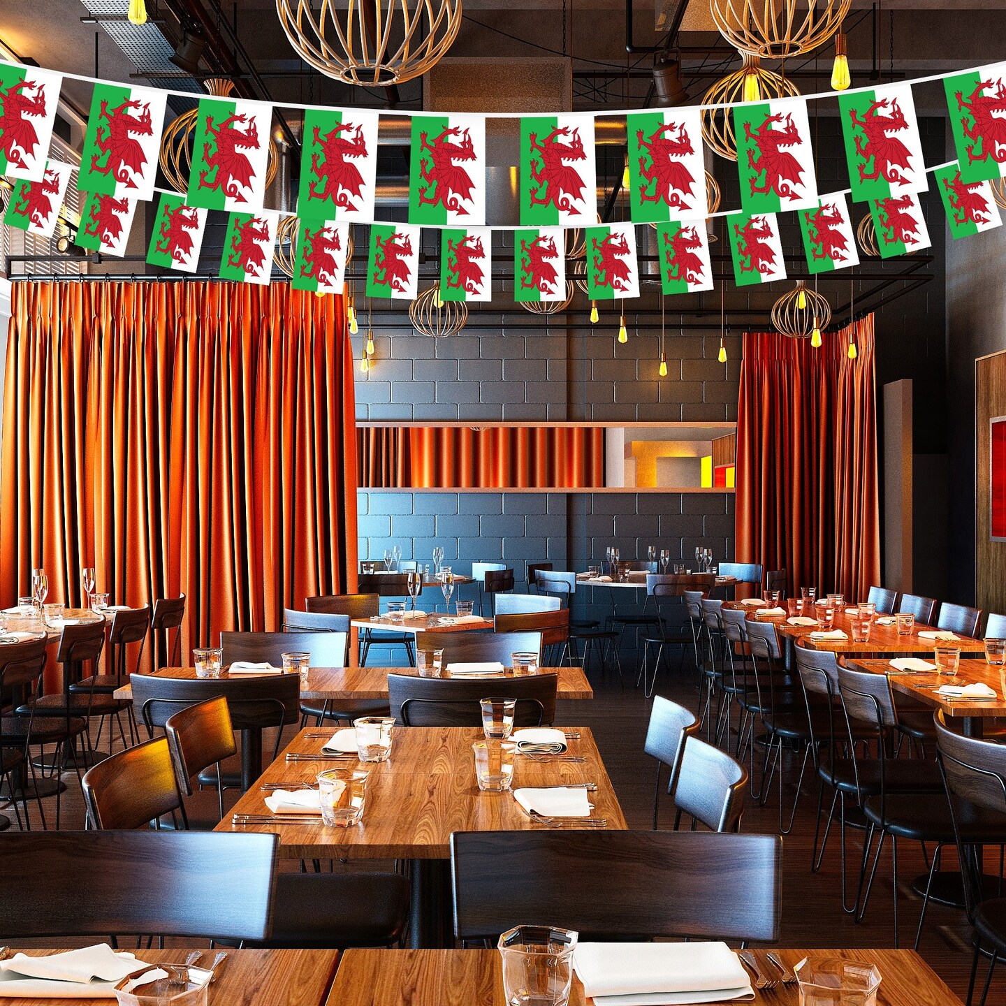 G128 Wales Welsh Bunting Banner | Flag 8.2 x 5.5 Inch, Full String 33 Feet | Printed 150D Polyester, Decorations For Bar, School, Festival Events Celebration
