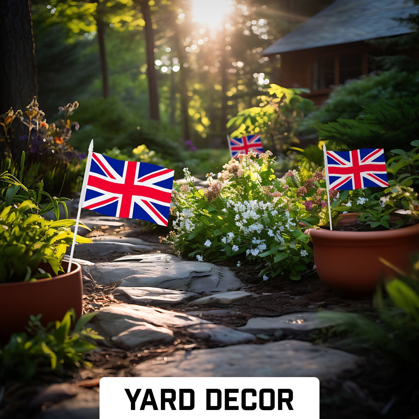 G128 30 Pack Handheld United Kingdom UK Stick Flags | 4x6 In | Printed 150D Polyester, Country Flag, Solid Plastic Stick, Spear White Tip