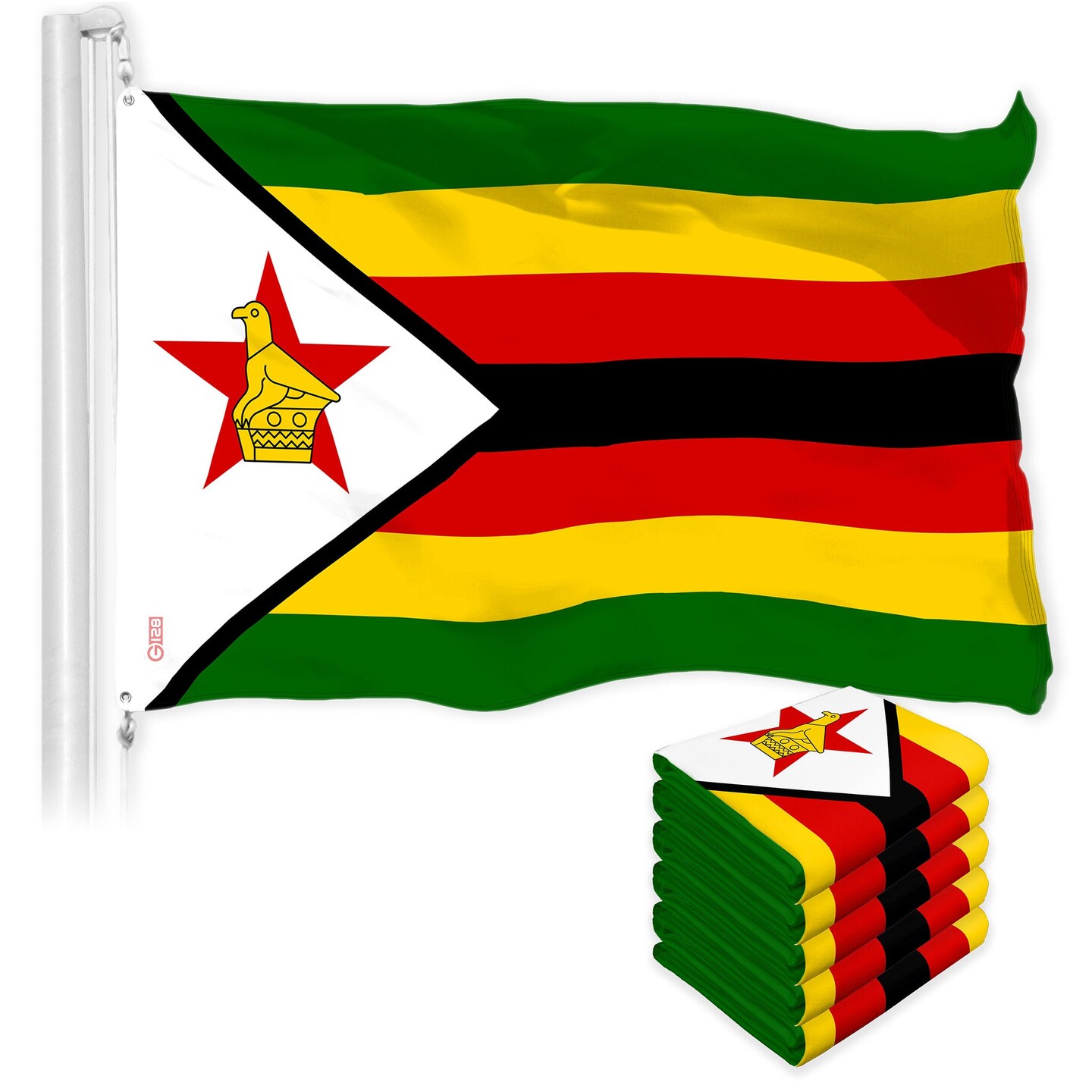 G128 5 Pack: Zimbabwe Zimbabwean Flag | 3x5 Ft | LiteWeave Pro Series Printed 150D Poly | Country Flag, Indoor/Outdoor, Vibrant Colors, Brass Grommets, Thicker and More Durable Than 100D 75D Polyester