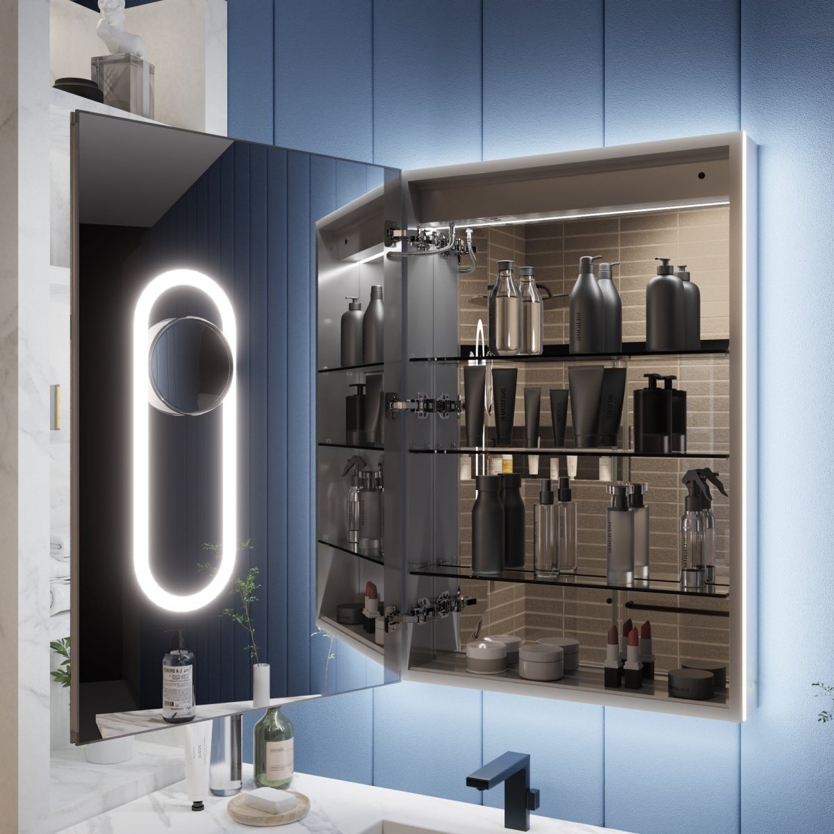 Illusion-B 24X36 Led Lighted Mirror Medicine Cabinet With Magnifiers And Usb Ports