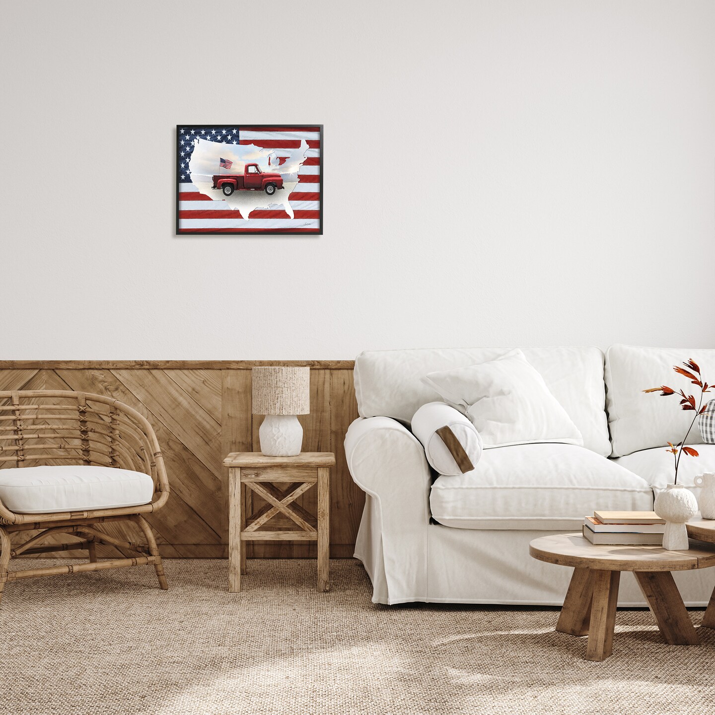 Stupell Industries Farmhouse American Flag Black Framed Giclee Art