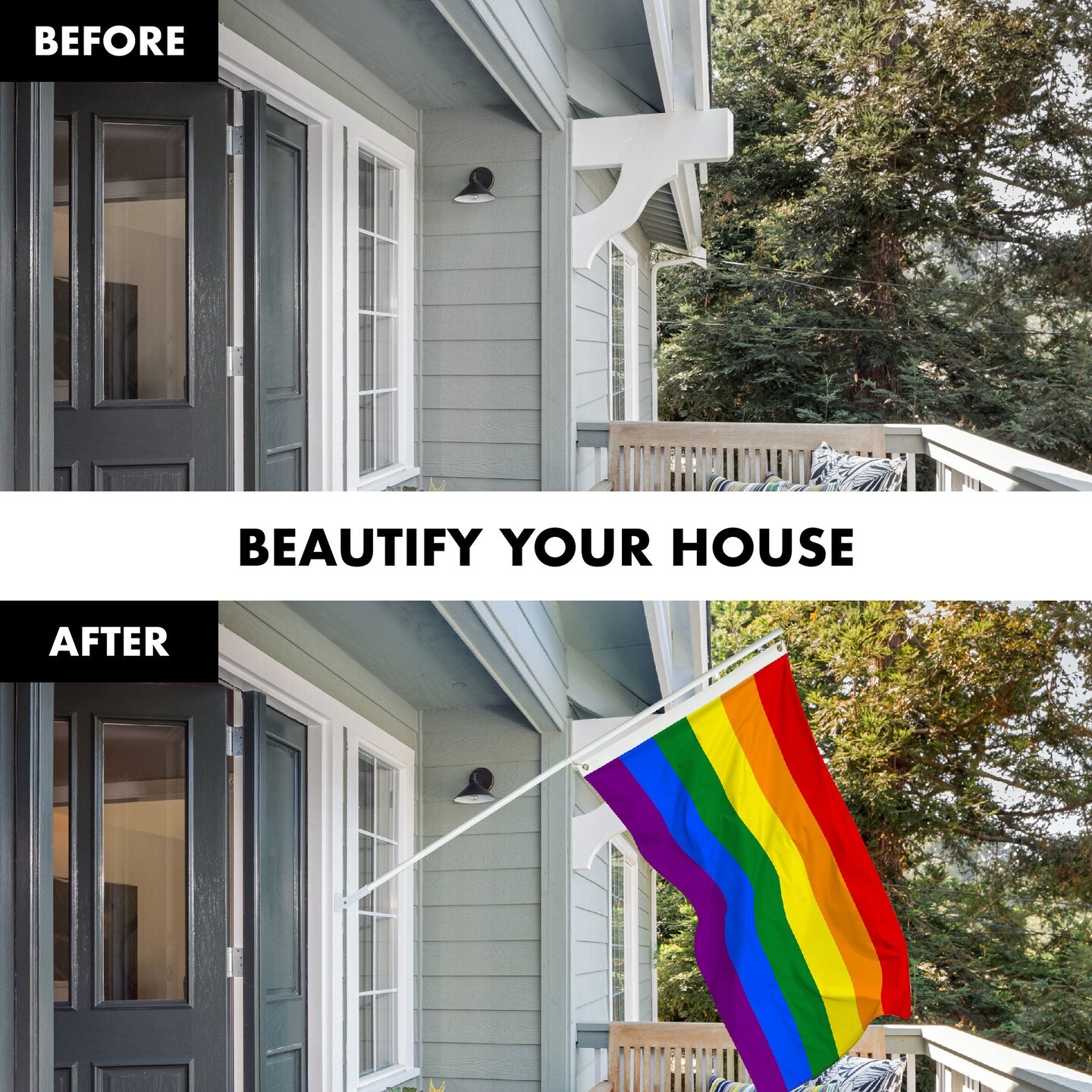 G128 Combo Pack: 6 Ft Tangle Free Aluminum Spinning Flagpole (White) & LGBT Rainbow Pride Flag 3x5 Ft, LiteWeave Pro Series Printed 150D Polyester | Pole with Flag Included