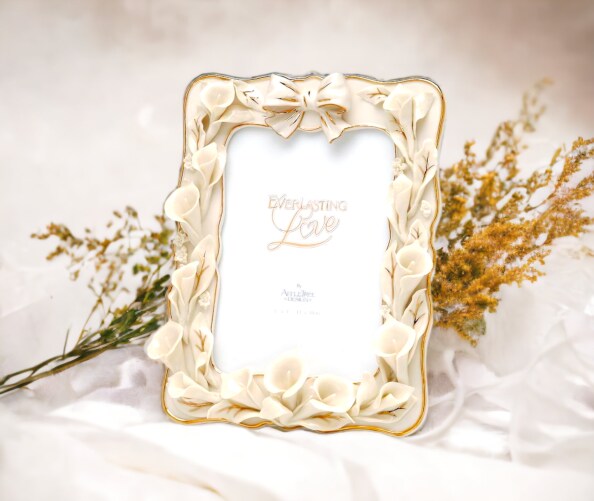 Ceramic Cala Lilies 5&#x22; X 7&#x22; Wedding Photo Frame, Wedding D&#xE9;cor or Gift, Anniversary D&#xE9;cor or Gift, Home D&#xE9;cor, Vanity Decor