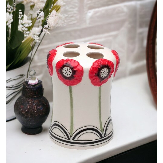 kevinsgiftshoppe Ceramic Wild Poppy Flower Toothbrush Holder Home Decor