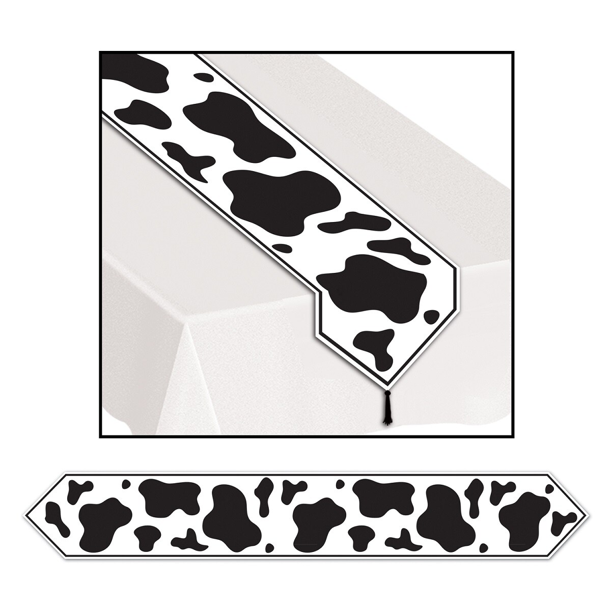 Party Central Club Pack of 12 White and Black Western Farm Cow Table Runner 6&#x27;