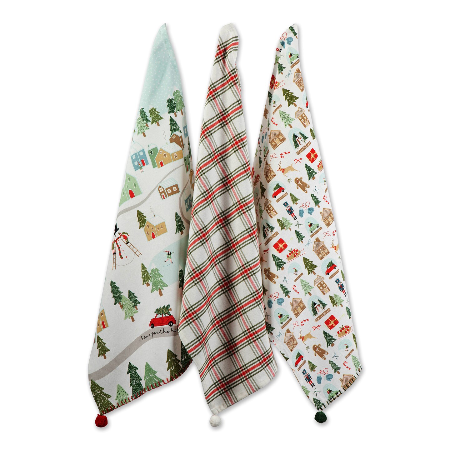 Contemporary Home Living Set of 3 Assorted Red and White Dish Towel, 28"