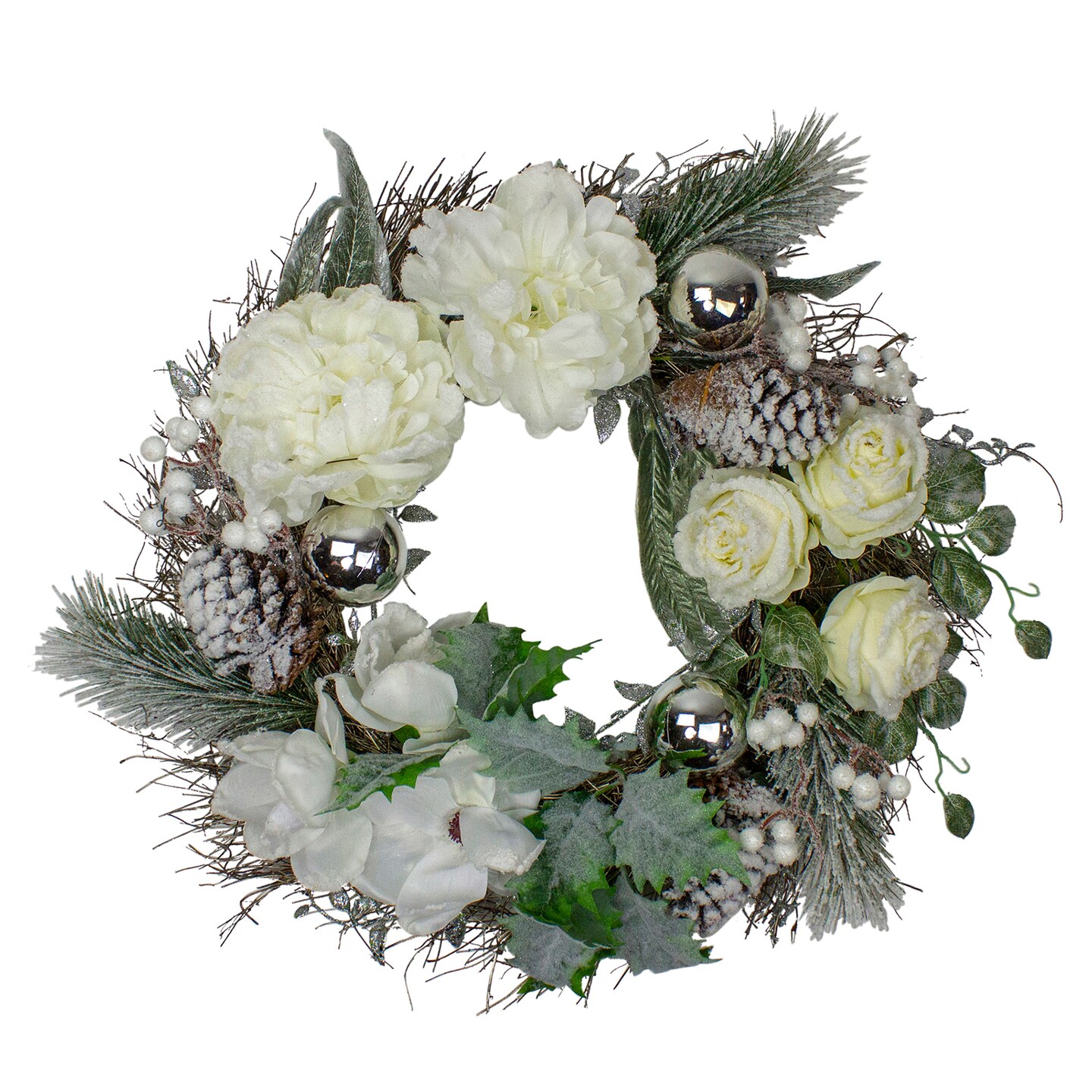 Northlight Floral Flocked Pine Artificial Grapevine Christmas Wreath - 24" - Unlit