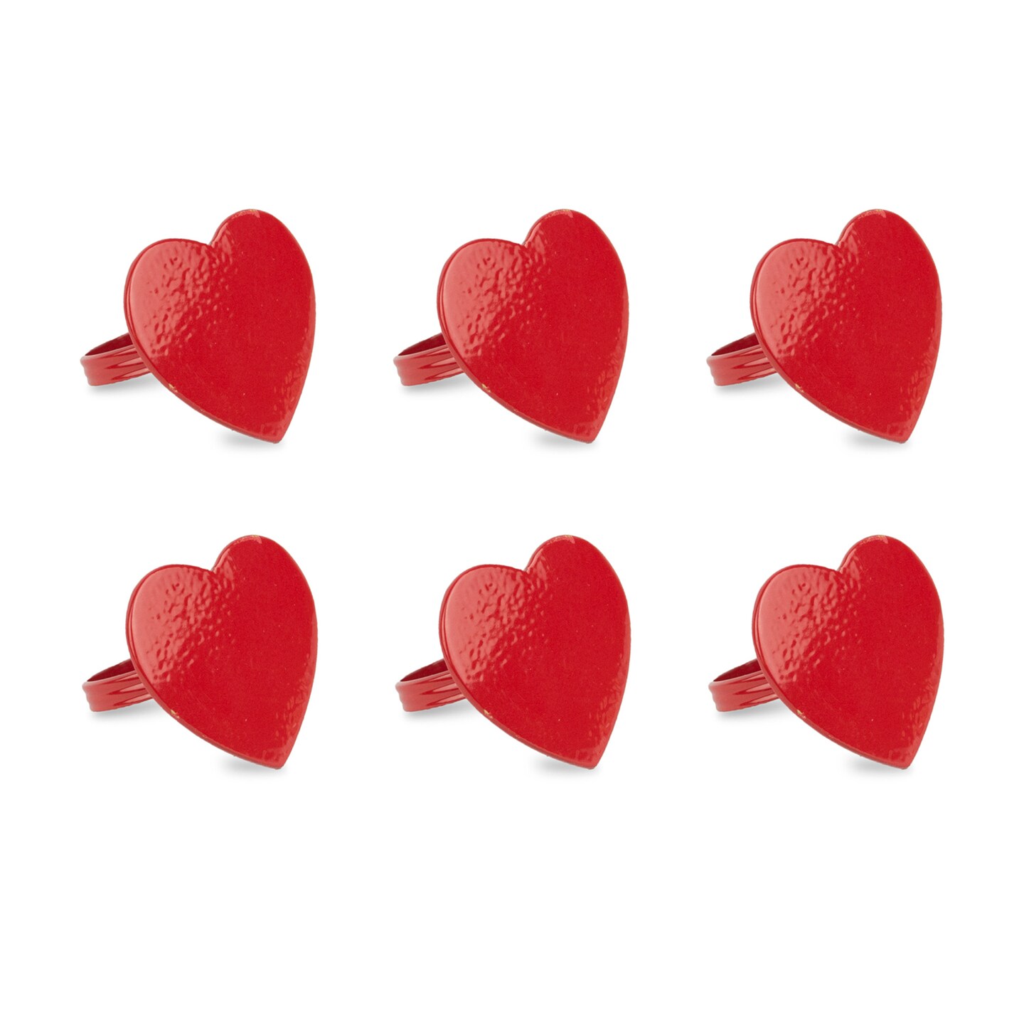 CC Home Furnishings Set of 6 Red Heart Shaped Napkin Rings 2.25&#x22;