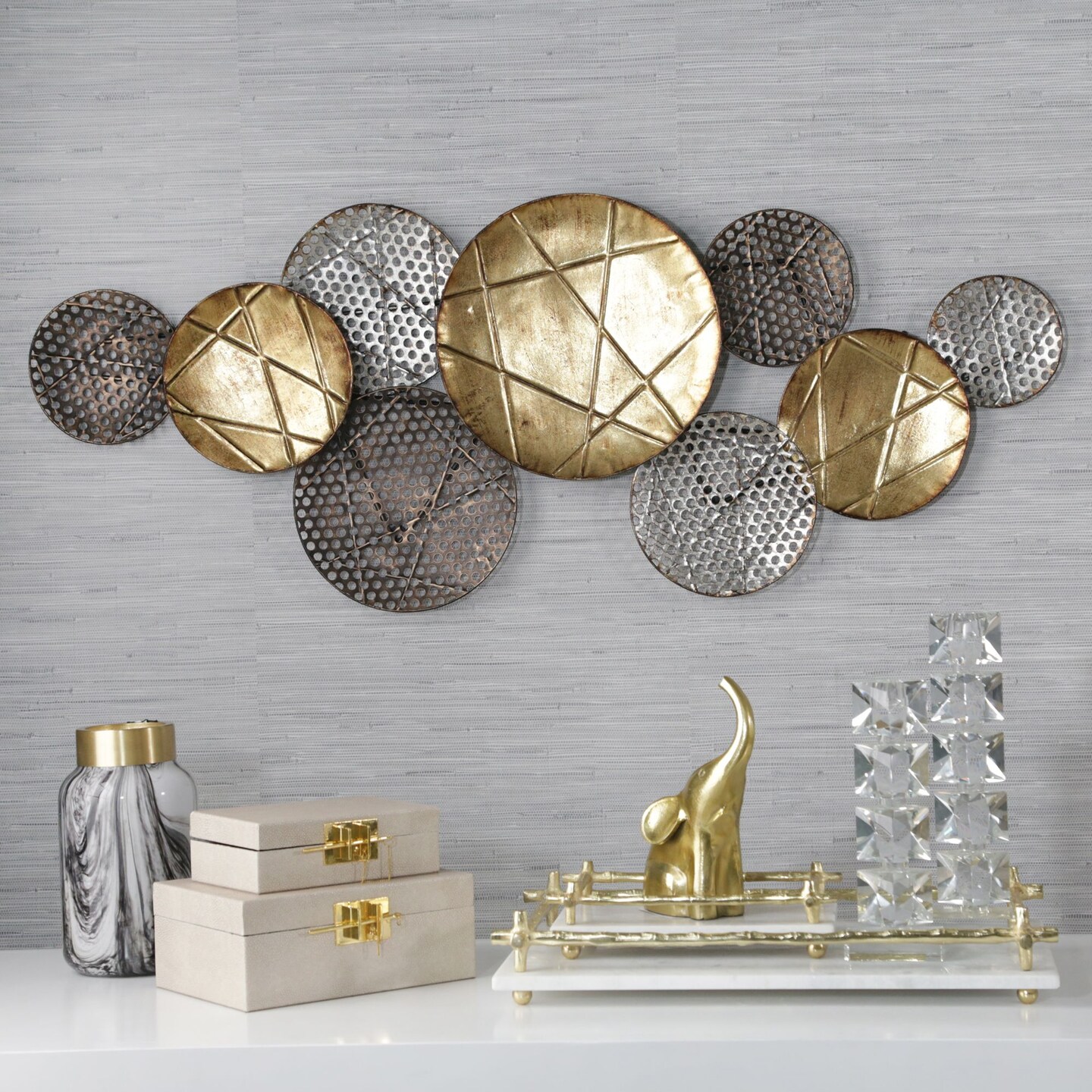 Kingston Living 47.5" Gold and Silver Multi Circle Medallion Wall Decor