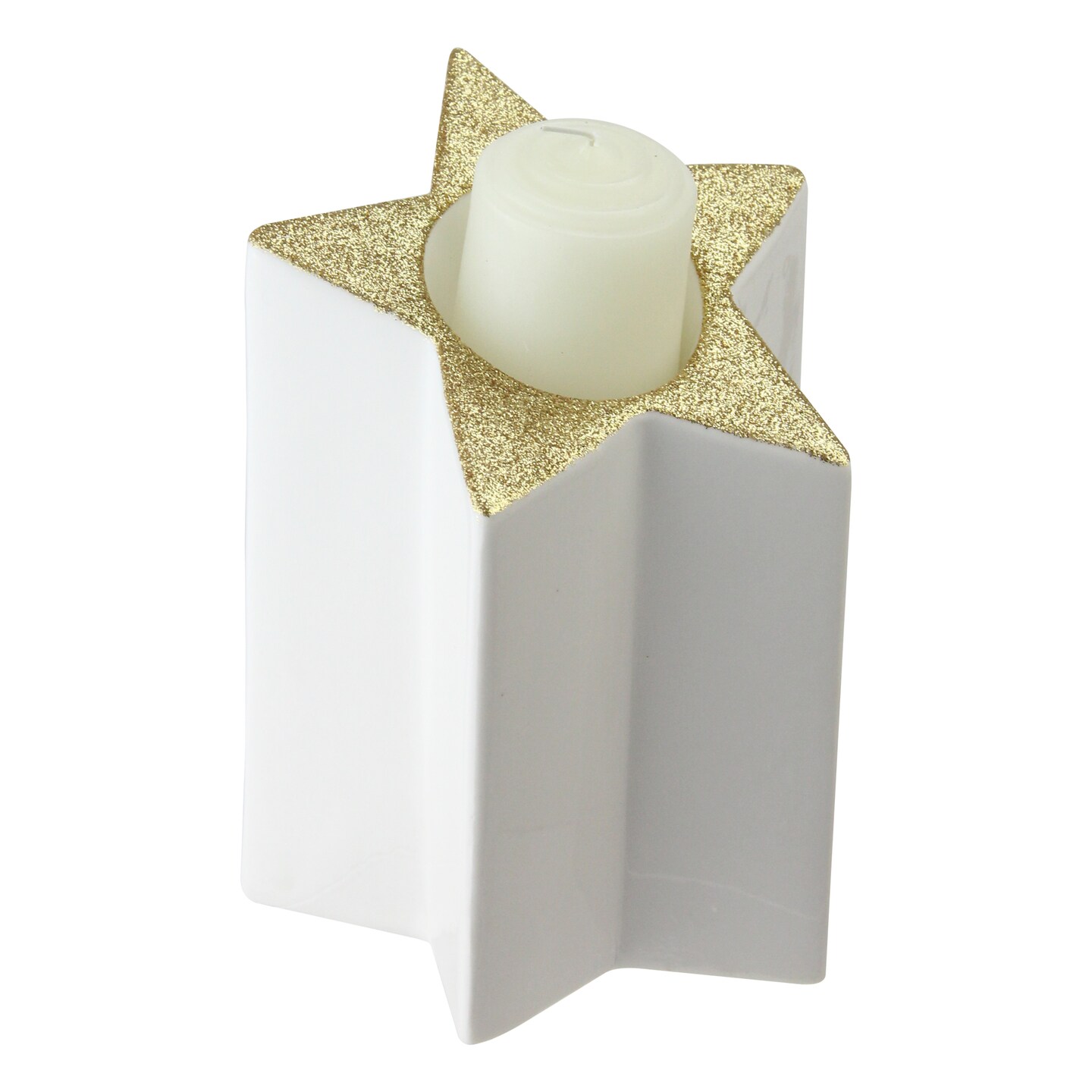 Northlight 6.25&#x22; Champagne Gold and White Glittered Candle Holder
