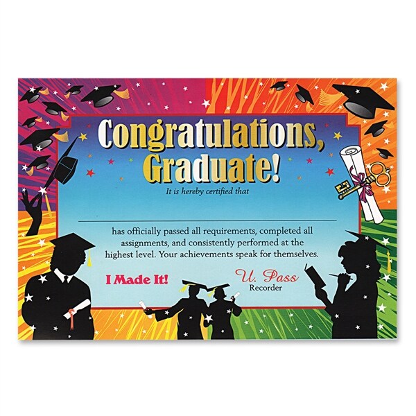 Beistle Pack of 6 Colorful &#x22;Congratulations Graduate&#x22; Certificates 5&#x22; x 7&#x22;