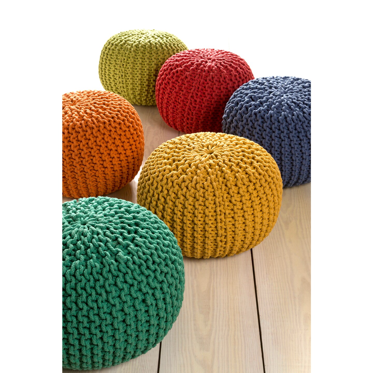 Diva At Home 20&#x22; x 14&#x22; Hermosa Lime Green Hand Crafted Cotton Round Pouf Ottoman