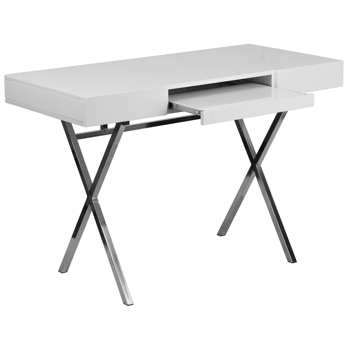 Flash Furniture 44.25&#x22; White Contemporary Rectangular Computer Desk with Keyboard Tray and Drawers