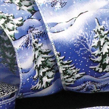 The Ribbon People Blue and White Winter Trees Wired Craft Ribbon 2.5" x 40 Yards