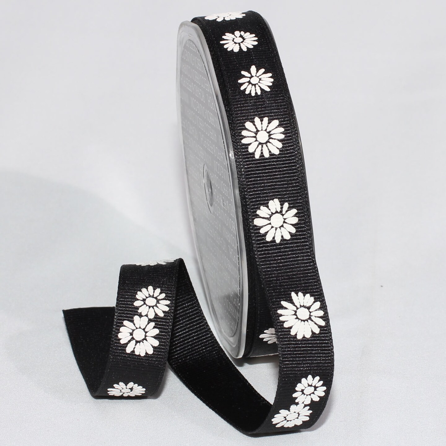 The Ribbon People Set of 4 Black Woven Edge Craft Ribbon with White Flower .625&#x22; X 88 Yards