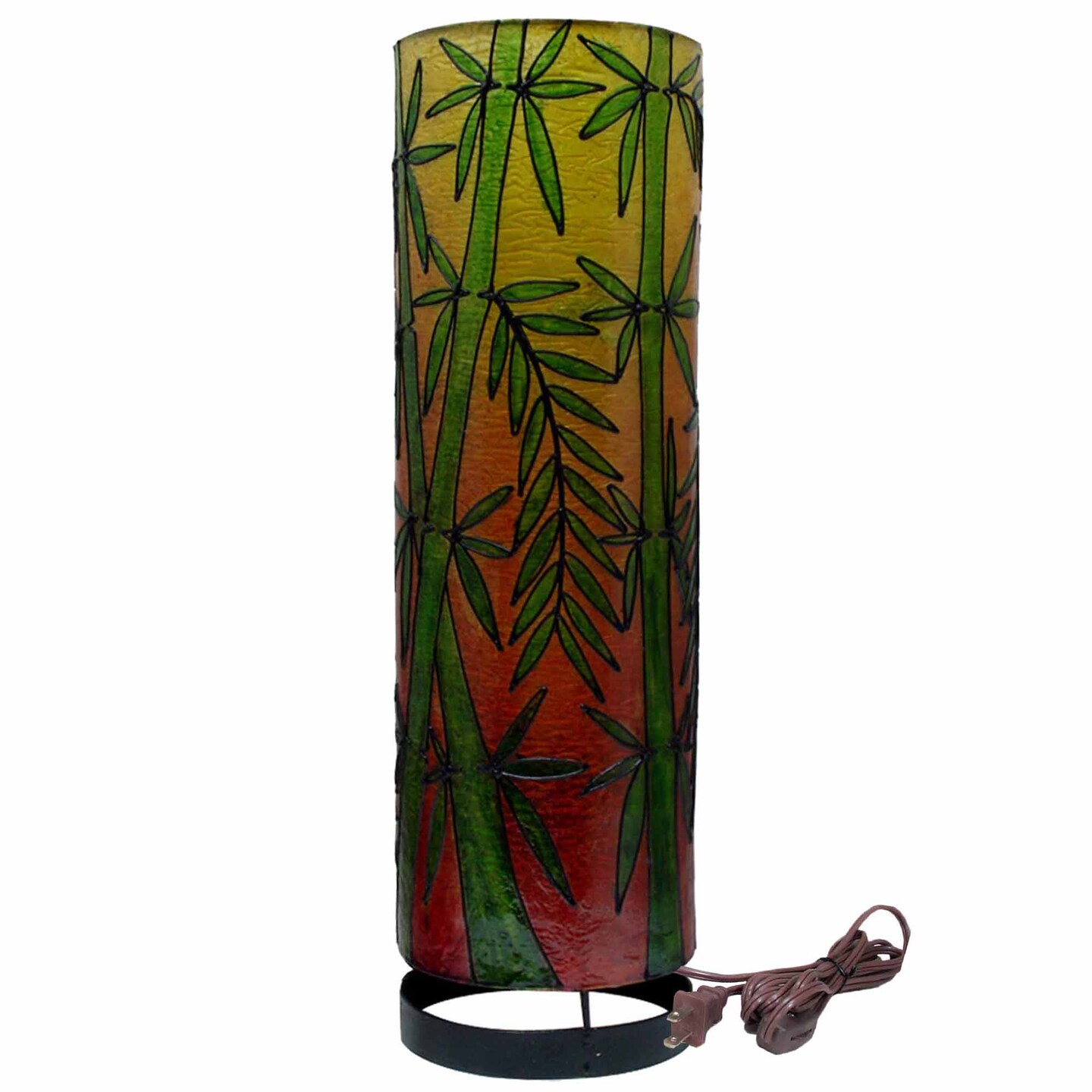 Stoneage Arts Inc 20&#x22; Green and Red Cylindrical Bamboo-Themed Lampshade