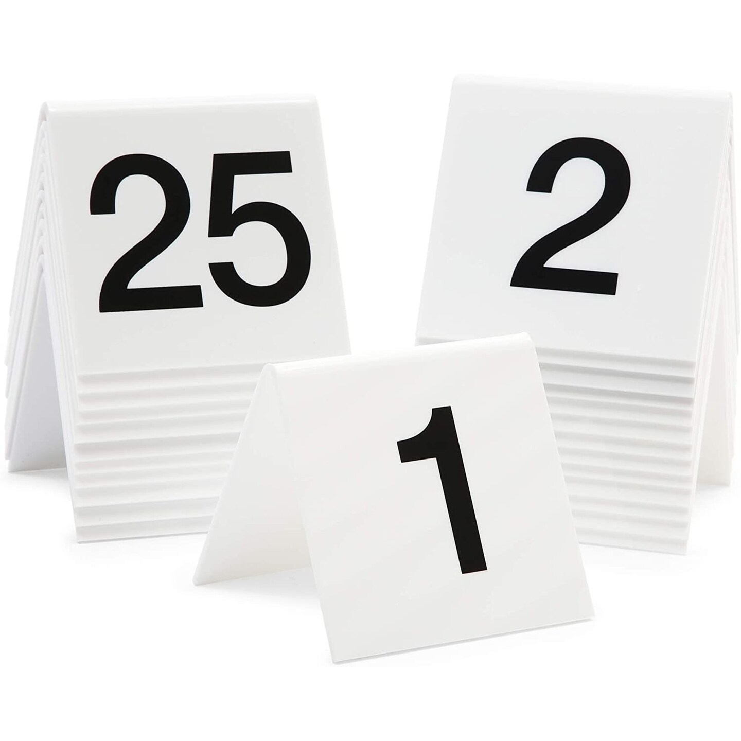 Set of 25 Acrylic Table Numbers for Wedding Receptions, 1-25 Plastic Tent Cards for Restaurants, Banquets (3 x 2.75 x 2.5 In)
