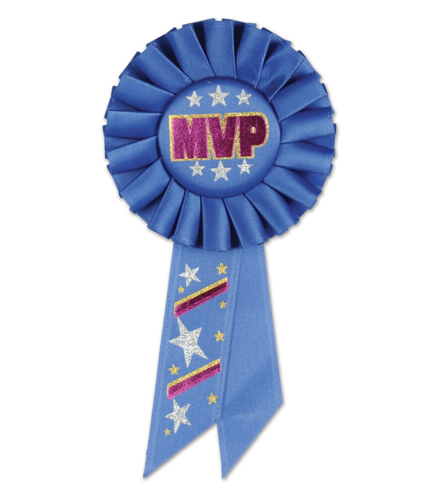 Beistle Pack of 6 Royal Blue "MVP" School and Sports Award Rosette Ribbons 6.5"