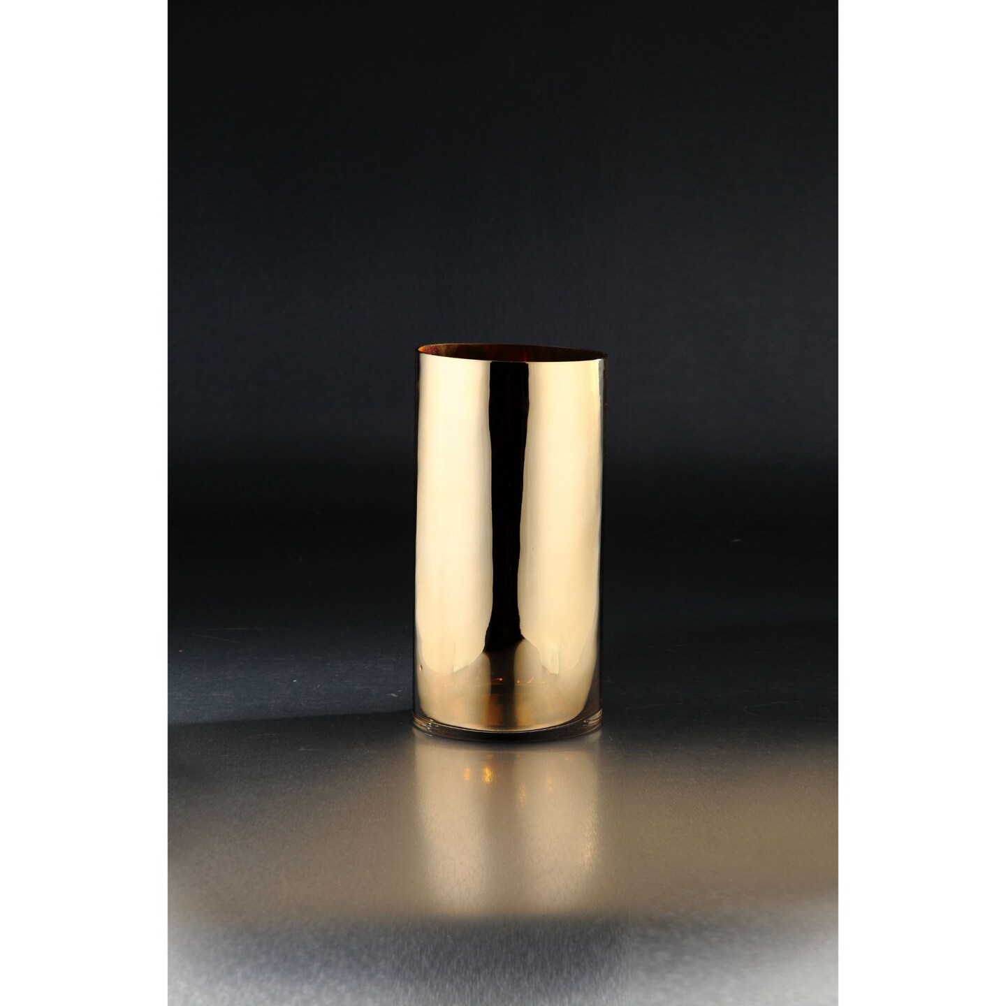 CC Home Furnishings 12" Metallic Golden Colored Cylinder Glass Vases Tabletop Decoration