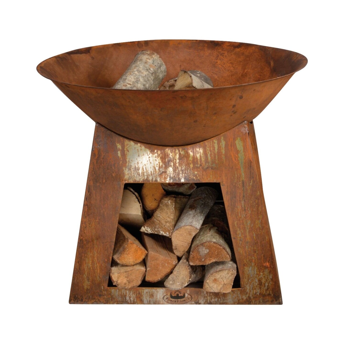 Esschert Design 29.25&#x22; Brown Solid Rustic Finish Outdoor Patio Garden Fire Bowl with Storage