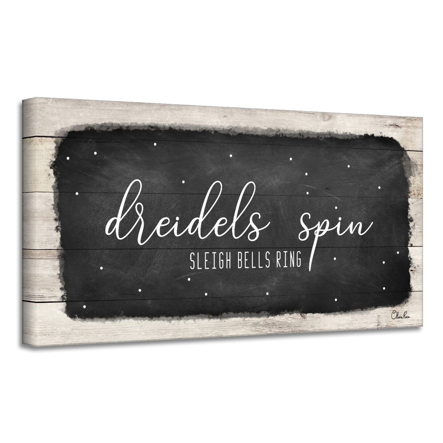 Crafted Creations White and Black 'Dreidels Spin, Sleigh Bells Ring' Hanukkah Canvas Wall Art Decor 18" x 36"