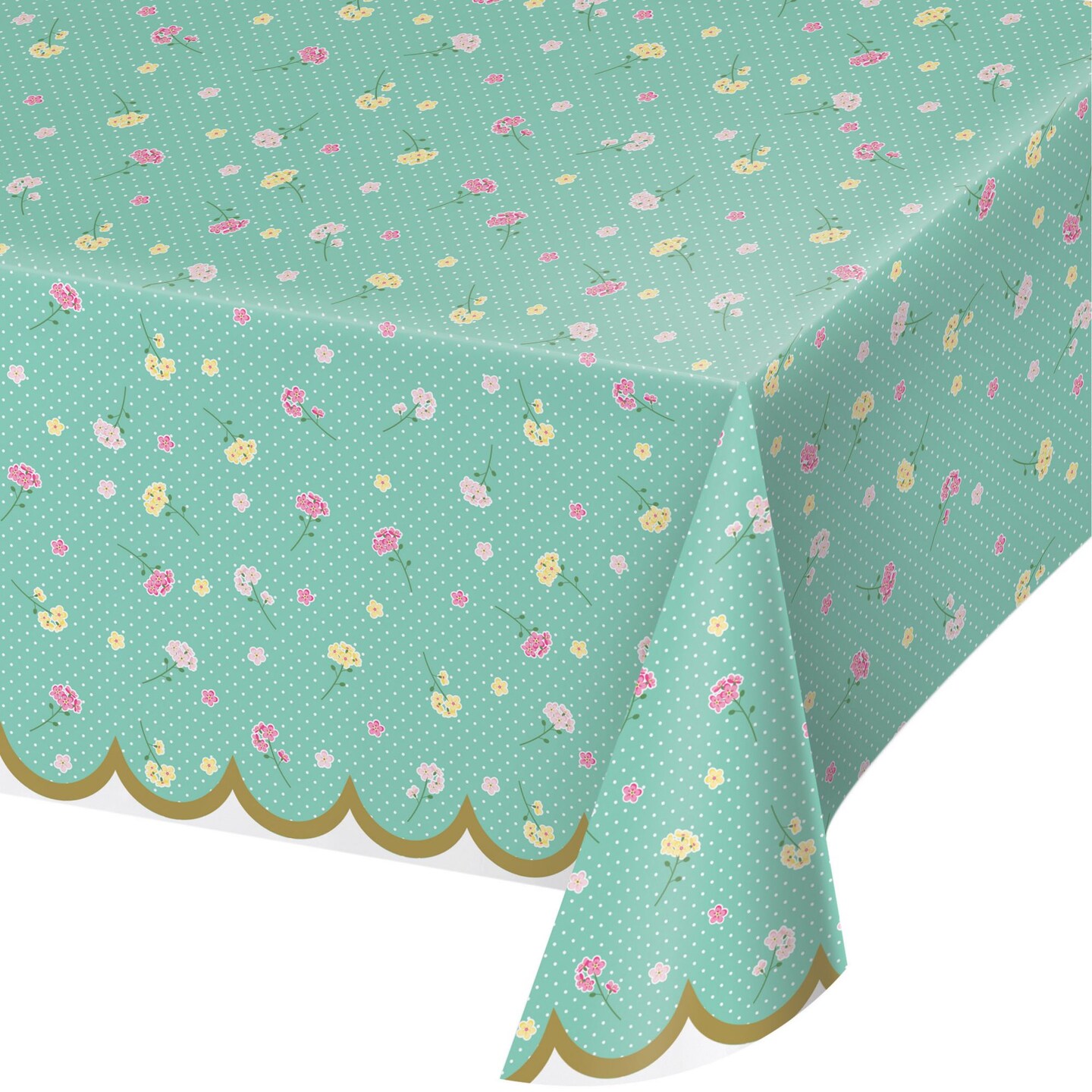 Party Central Set of 6 Green and Yellow Floral Tablecloth 102&#x22;