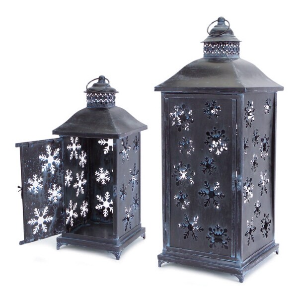 Melrose Set of 2 Distressed Versatile Snowflake or Glass Christmas Candle Lanterns