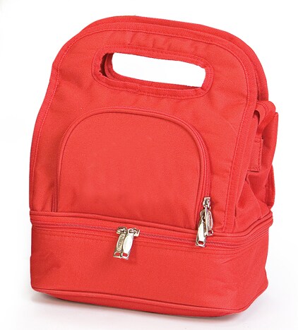 Picnic Plus Pack of 2 Red Fully Insulated Lunch Bags with Food Storage Container