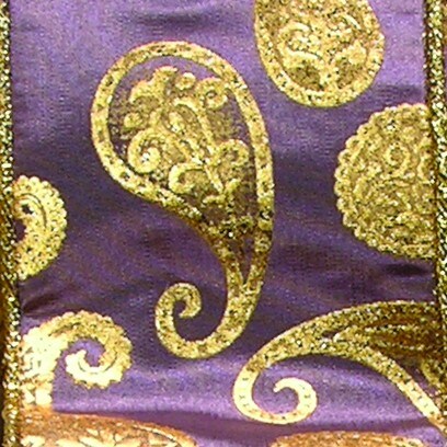 The Ribbon People Purple and Gold Paisley Wired Craft Ribbon 3&#x22; x 20 Yards