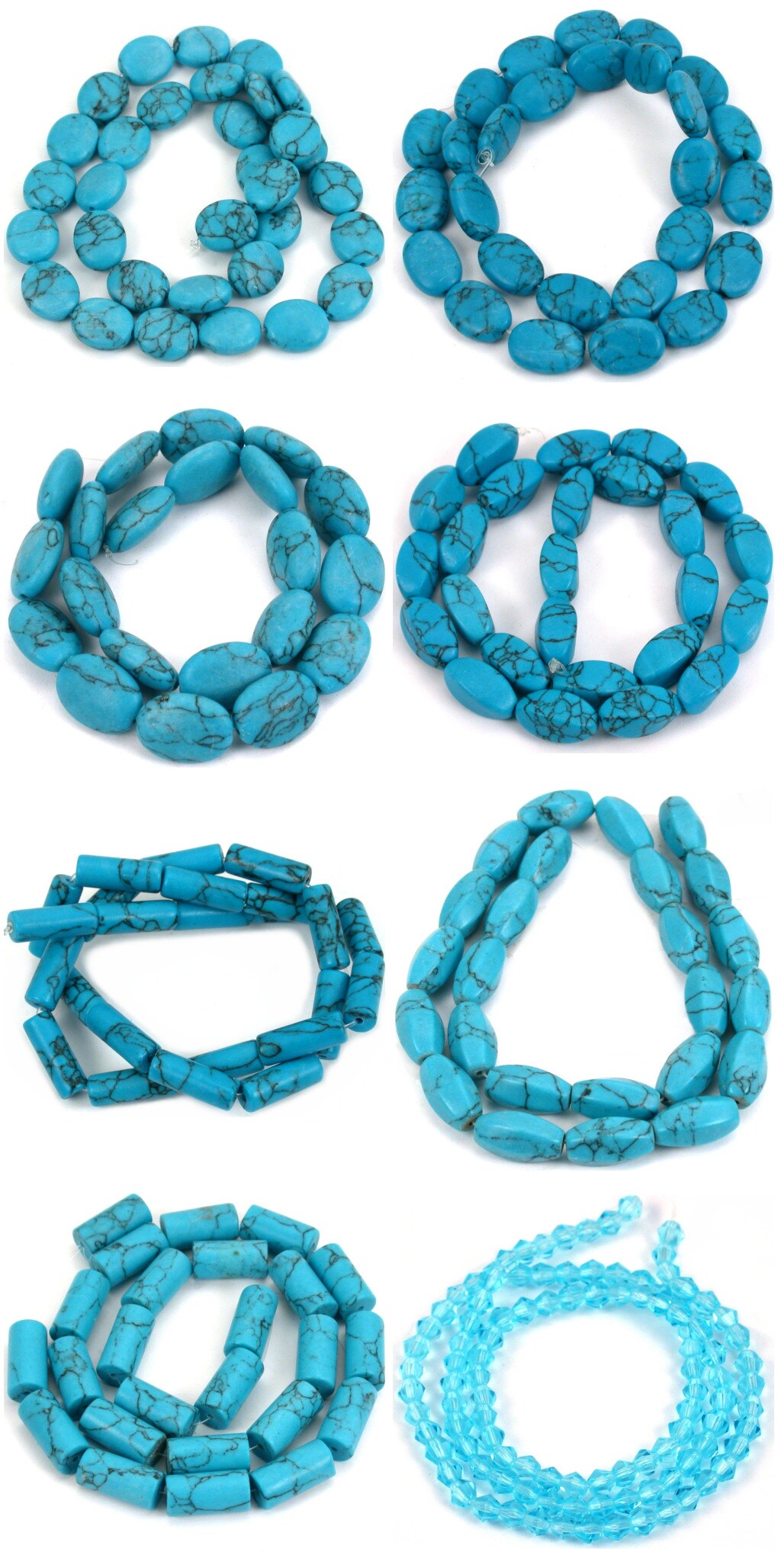 7 Strands Synthetic Turqoise, Various Shapes &#x26; Sizes, 1 Strand Blue Glass Beads