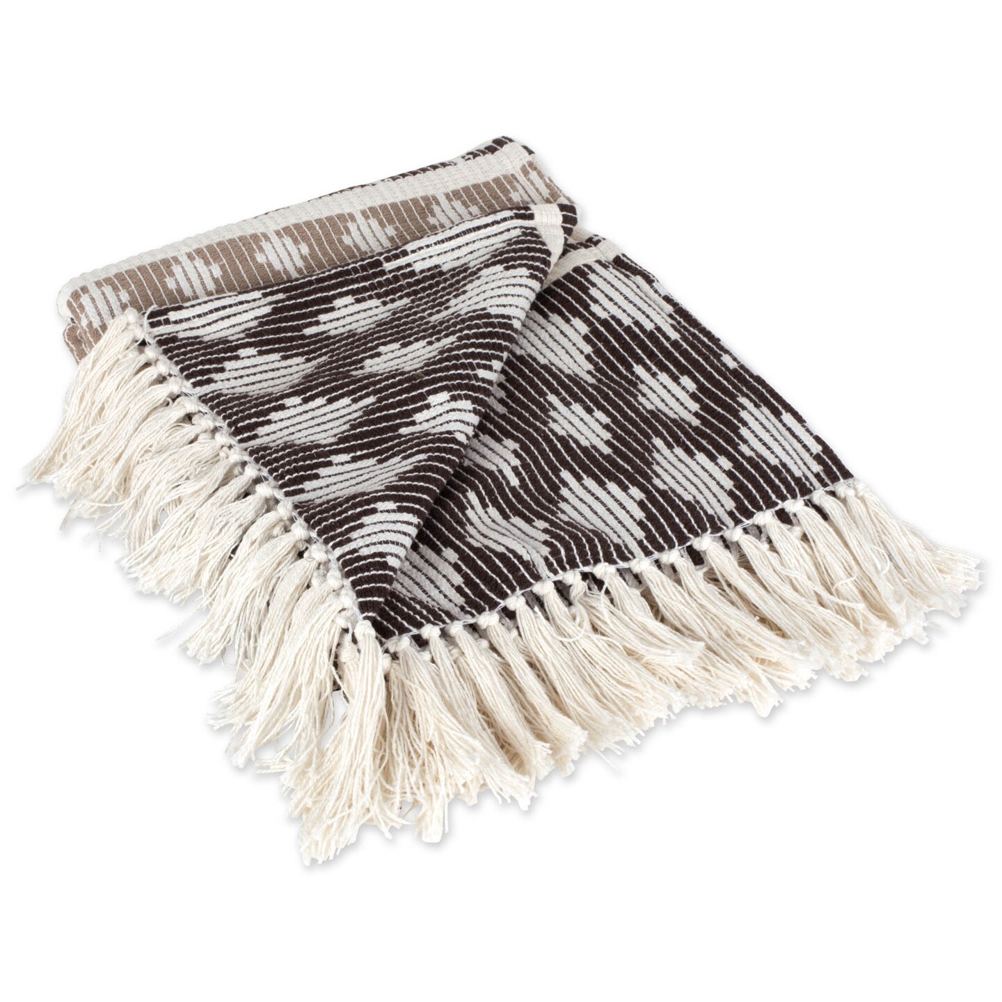 Contemporary Home Living 60" Brown and White Rectangular Diamond Patterned Cotton Throw