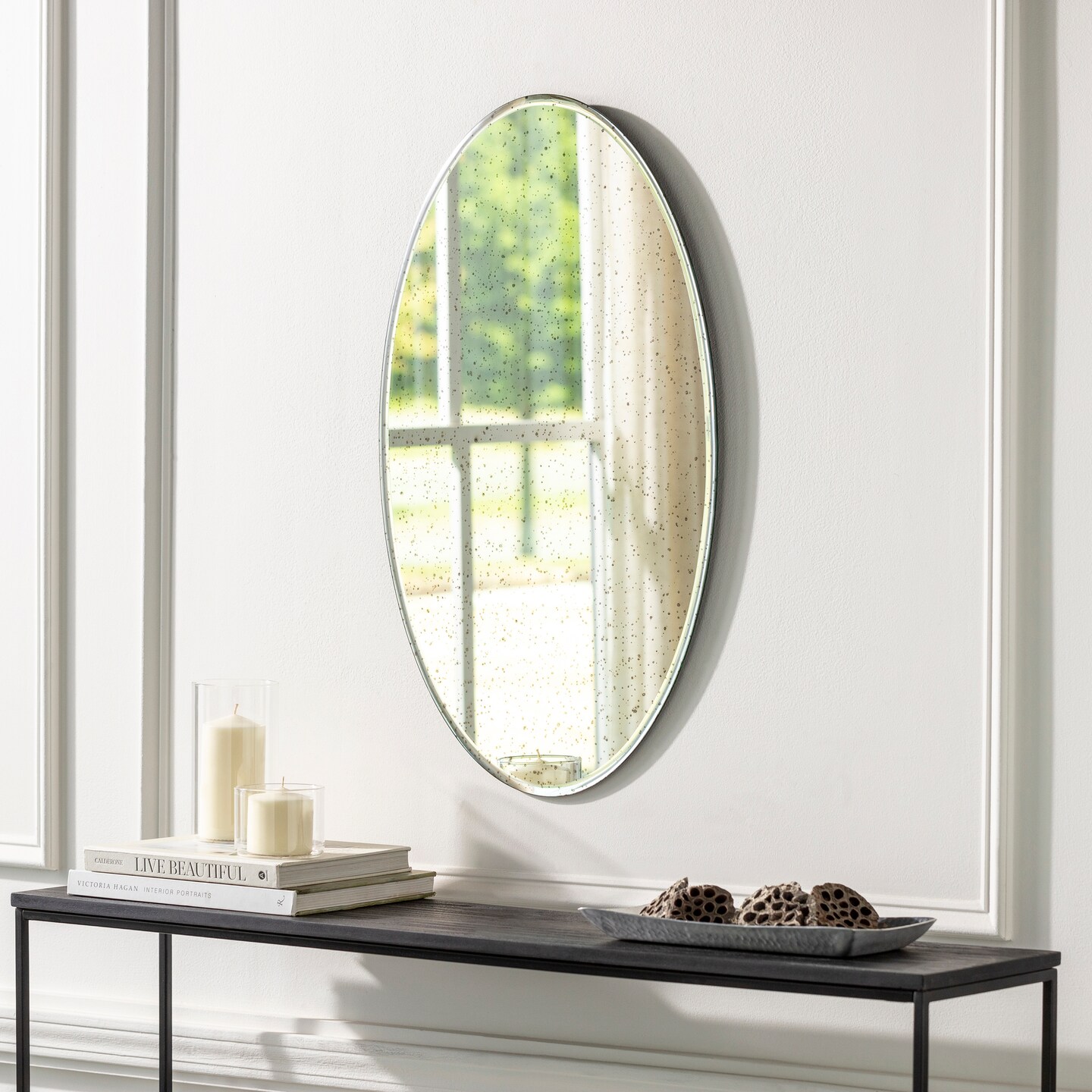 Tiwari Home 35&#x22; Frameless Beveled Oval Wall Mirror