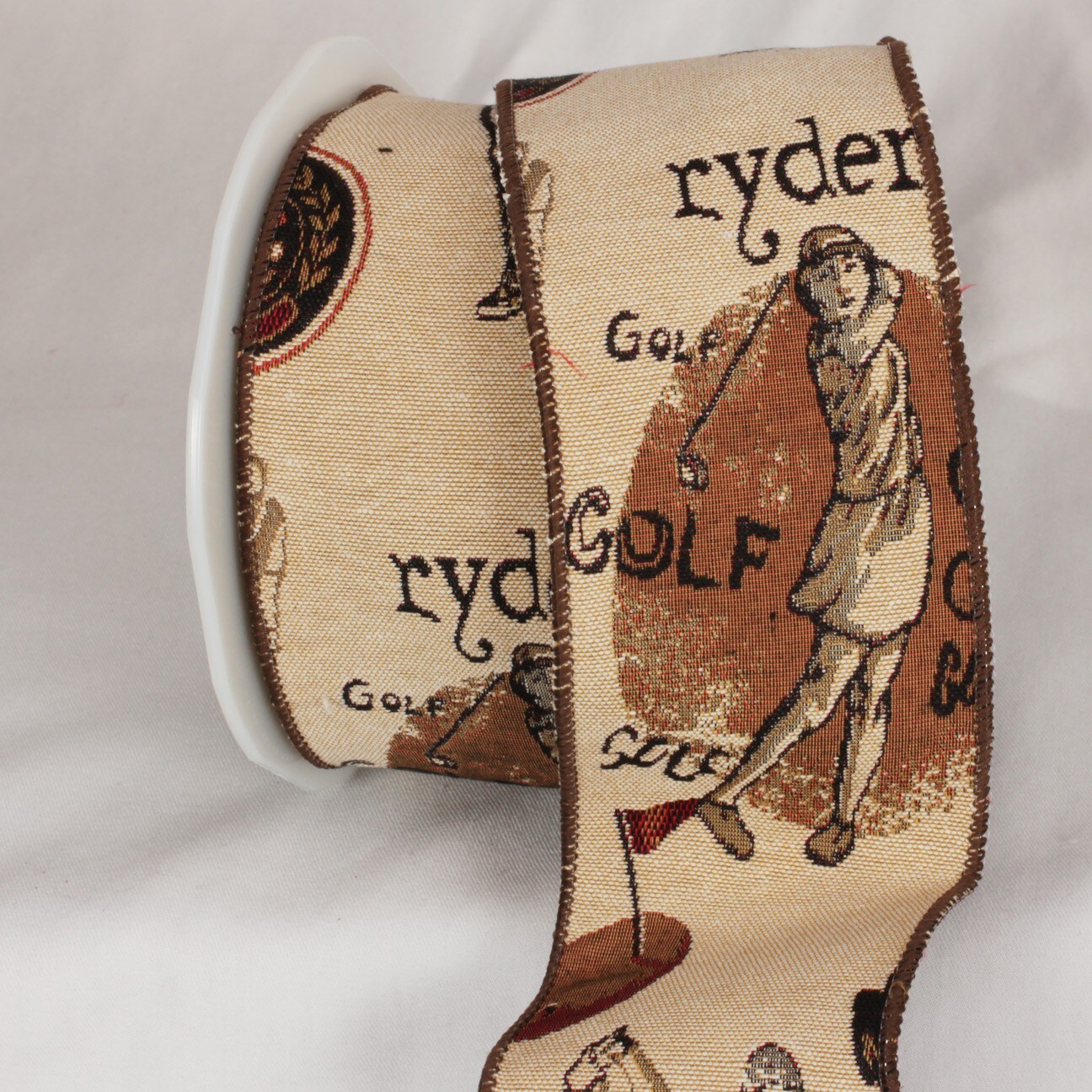 The Ribbon People Beige and Brown Golf Tapestry Wired Craft Ribbon 3&#x22; x 9 Yards